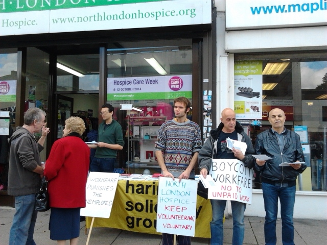 Anti-workfare protest at North London Hospice