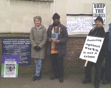 Anti-cuts protest outside Highgate Magistrates' Court